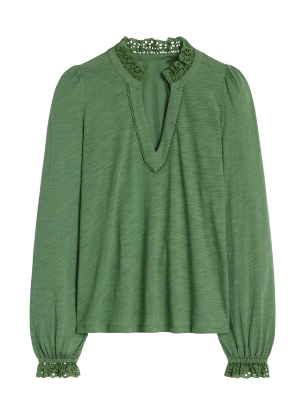 Boden Aria Broderie Lace Green Knit Notch Neck Top Blouse - 6